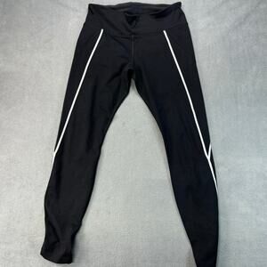 LORNA JANE Black w/ Striped Ankle Detail 7/8 Leggings‎ high rise waist MEDIUM